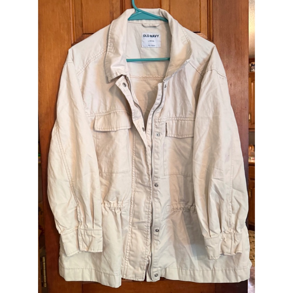 Old Navy Womens Large Petite Beige Cotton Canvas Utility Field Jacket Zip Front